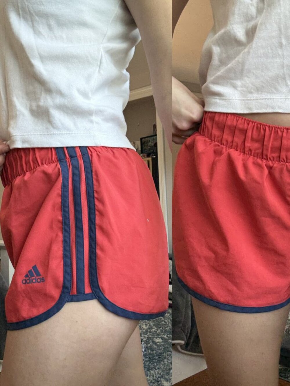 Adidas Red and Navy Blue Sporty Athletic Shorts